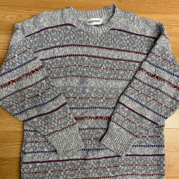 Vintage 90s Eric Rhodes Grandpa Striped Knit Crewneck Sweater Men's Size Large - Picture 2 of 7